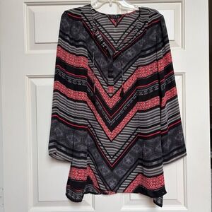 ZOZO Womens Tassel V-Neck Tunic Top New Modern Boho Geometric Resort Chic Flowy